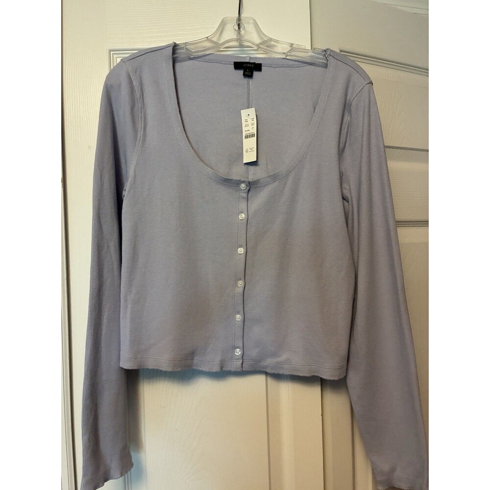 J Crew Scoop Neck Cardigan Henley Shirt Top Size Large NWT Blue Sweater